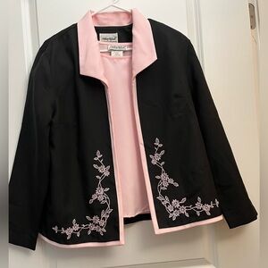 Anthony Richards 2 Piece Set -Black Jacket & Pin Blouse with floral embroidery